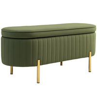 HOMCOM Channel Tufted Upholstered Bedroom Ottoman Bench - Dark Green-Oval-shaped, channel tufted design enhances any room's elegance