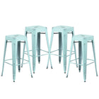 Flash Furniture Commercial Grade 30" High Backless Distressed Green-Blue Metal Indoor-Outdoor Barstool-Set of 4 Stackable Industrial Style Modern Stools
