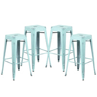 Flash Furniture Tabouret de bar pour intérieur et extérieur en métal vert-bleu vieilli de 30 po haut. sans dossier-Ensemble de 4 tabourets modernes empilables de style industriel