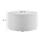 Modway Callum Large 29" Round Woven Heathered Fabric Upholstered Ottoman - Heathered Weave/Light Grey-Dense Foam Padding