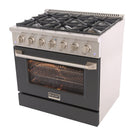 Kucht 36" KNG Series Pro Style Propane Gas Range - Stainless Steel/Cement Grey-Heavy-duty cast-iron cooking grates withstand intense heat and allow cookware to move between burners without lifting