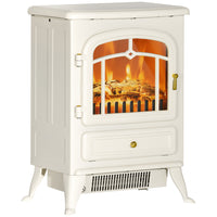 HOMCOM 16" Freestanding Electric Fireplace with Wood Burning Flame - 750/1500 W - Beige-Electric stove with 3D flame technology for a realistic-looking fire