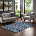 Modway Frame Transitional Moroccan Trellis Area Rug - 5 ft W x 8 ft L - Morcoccan Blue/Ivory-Tight Low Pile Weave