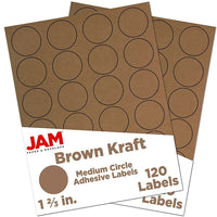 JAM Paper Round Circle Label Sticker Seals, 1 2/3 inch diameter, Brown Kraft, 240 Pack (3147612192g)-Brown kraft