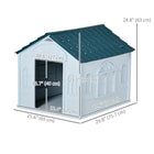 PawHut 26" W Plastic Outdoor Dog House - Blue-Charming windows with detailed, cottage-like design 