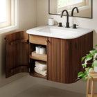 Modway - Zia Support mural de 24" Meuble de salle de bain avec lavabo en marbre - Noyer-Charnières à fermeture douce