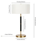 Hudson&Canal - Lampe de table Simone 25" de hauteur, 2 lumières, avec abat-jour en tissu - Noir/laiton/blanc-Dimensions du produit : 14" L x 14" l x 25" H