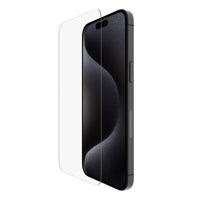 Belkin iPhone 15 Pro Max Screen Protector - Tempered Glass - Antimicrobial-Treated - Clear-Advanced Defense Against Scratches and Impacts: Our Tempered Glass screen protection provides multi-level protection and is extensively tested to withstand deep-level damage caused by occasional drops and impacts. We also subject it to rigorous testing to protect your screen from surface-level damage from contact with hard, metal objects such as keys and coins. Proven in testing to have a hardness rating of 9H**, it’s