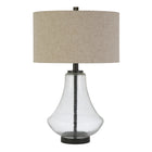 Hudson&Canal - Lampe de table Lagos de 58 cm de haut avec abat-jour en tissu - Verre grainé/Bronze noirci/Lin-Associé à un abat-jour tambour en tissu de lin