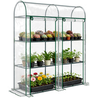 Outsunny 3-Tier Mini Greenhouse with 2 Roll-up Doors- Three-tier plant shelf maximizes storage for gardening essentials
 