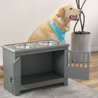 PawHut Xlarge Raised Dog Bowl Stand with 2 Stainless Steel Bowls and Storage - Grey-Colour: Grey 