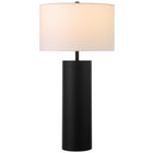 Hudson&Canal York 29.5" Tall Table Lamp with Fabric Shade - Blackened Bronze/White-Paired with a white fabric drum shade