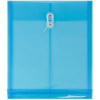 JAM Paper Enveloppes en plastique, ouv. au sommet, ferm. à bouton et ficelle, 9 1/4 x 11 1/4 po, bleues, paq./12-Bleues