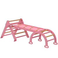 Qaba - Ensemble de triangle Pikler en bois 7-en-1 avec arche, rampe et échelle - rose-Combine un triangle, une arche et une rampe, créant d’innombrables possibilités de jeu amusantes 