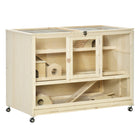 PawHut - Cage en Bois pour Hamster 3 Niveaux avec Toit Ouvrable - Bois Naturel-Trois étages offrent un espace suffisant pour l'activité des animaux