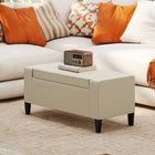 HOMCOM Rectangular Tufted Linen Storage Ottoman Bench with Flip Top - Beige-The rubberwood feet ensures its durability