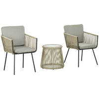 Outsunny 3-Pieces Wicker Patio Furniture Set - Coffee/Light Grey-Three-piece set, includes two chairs and matching table 

