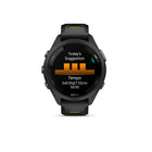 Garmin - Forerunner 265S, lunette et boîtier noirs avec bracelet en silicone noir/jaune ampere-À l'aide d'indicateurs tels que l'etat de la VRC, l'historique d'exercice recent et les performances, obtenez un aperçu de l'effort global avec l'etat de l'entraînement - et sachez si vous vous entraînez de maniere productive, maximale ou tendue (les donnees presentees sont destinees à être une estimation precise des mesures suivies)
