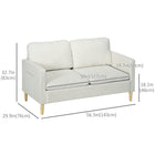 HOMCOM 56" Loveseat Sofa for Bedroom with Side Pockets - Cream White-2 back cushions add comfort and enhances aesthetics