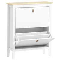 HOMCOM Shoe Cabinet with 2 Flip Drawers in Narrow Design - White-Two flip drawers store up to 10-14 shoe pairs