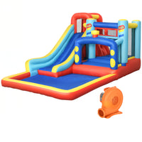 Qaba 14.3 x 8' 4 in 1 Bouncy Castle for Kids with Slide, Climbing Wall for 3-8 Years-Features a slide, bouncer, climbing wall and pool, creating a summer party hub