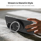 MyBat DockIt 360° Magnetic Wireless Charger + Ring Grip Stand - Black-Input: DC 5V/2A, 9V/2.22A, 12V/1.67A (Quick Charge or Power Delivery). Output: 5W / 7.5W / 10W / 15W. Frequency: 110-205 kHz