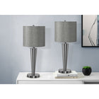 Monarch Specialties - Luminaire - 24 po H Lampe De Table - Port Usb Inclus - Ensemble De 2 - Métal Nickelé - Abat-Jour Gris-Chaque lampe est intégrée à un interrupteur rotatif marche/arrêt facile à utiliser, ainsi qu'à un port USB permettant de recharger vos appareils à proximité