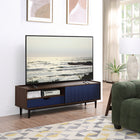 Manhattan Comfort Duane Mid-Century Modern TV Stand, Sideboard, Coffee Table and End Table - Dark Brown and Navy Blue - Set of 4-Sideboard and TV Stand include Grommets for Cable and Wire Management with Recommendation for a 55" TV Screen