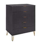 Manhattan Comfort DUMBO Modern Nightstand, Dresser Set and 5-Drawer Tall Dresser Set - Black-22.04" L x 35.19" W x 44.64" H