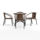 Table carrée en verre/métal 28 po, bordure en rotin brun foncé et 4 chaises empilables en rotin brun foncé (TLH-073SQ-037BN4-GG)-5