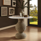 Modway Zale 36" Marble and Seagrass Dining Table - White Natural-Comfortably Seats 2-4 People