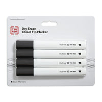 TRU RED Dry Erase Markers - Chisel Tip - Black - 4 Pack-Write and erase on whiteboards, glass, and other dry erase surfaces