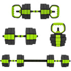 Soozier - Ensemble D’Haltères Réglables 4-En-1 - Ensemble De Poids Libres 66 Lb - Vert-Ensemble 4-en-1 de 66 lb (30 kg) : haltères, barres, kettlebells et poignées pour pompes  