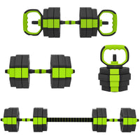 Soozier - Ensemble D’Haltères Réglables 4-En-1 - Ensemble De Poids Libres 66 Lb - Vert-Ensemble 4-en-1 de 66 lb (30 kg) : haltères, barres, kettlebells et poignées pour pompes  
