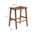 Modway Saoirse Faux Leather Wood Counter Stool - Walnut Brown - Set of 2-Basket Weave Design