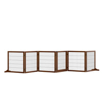 PawHut Wooden Freestanding Pet Gate with 6 Panels and 2 Support Feet - Coffee-Made of pinewood and steel, it adds sturdiness 