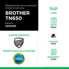 CIG - Cartouche de toner Brother TN650 remise à neuf - rendement élevé - noir- Écologique : Remanufacturé à partir d'une cartouche Brother originale recyclée