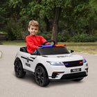 Qaba 12V Electric Police Car for Kids with Remote Control - White-12V/7Ah battery runs up to 60 minutes on a full charge 