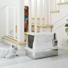 PawHut XL Stainless Steel Big Cat Litter Box with Flip Top-The top lid is a flip-over design makes cleaning easier 