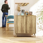 HOMCOM 30.3" L Fluted Sideboard Buffet Cabinet with Storage - Oak-Countertop displays vases and artworks beautifully