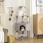 PawHut - Arbre à chat 54 po avec grand condo douillet, perchoir supérieur en peluche - gris clair-Les poteaux enveloppés de sisal naturel satisfont l'instinct de griffade et protègent vos précieux meubles 