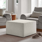 Modway - Callum Gros tissu carré tissé en bruyère de 28" Rembourré Ottoman - Ivoire à tissage de bruyère-Glissements au pied sans marquer