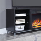 Manhattan Comfort Brighton 60" Modern Fireplace - Black and Onyx - Set of 2-Features 2 Long Media Holes for Cable and Wire Management