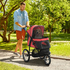 PawHut 3-Wheel Pet Stroller with Folding Carrier - Red-Adjustable canopy to keep pets sheltered 