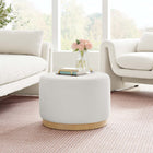 Modway Tilden Large 23" Round Performance Velvet Upholstered Ottoman - Alabaster/Natural-Rubberwood Plinth Base