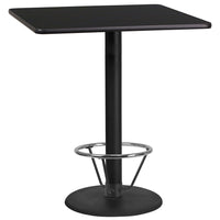 Flash Furniture Dessus de table carré de 36 po en stratifié noir avec anneau de pied-Table d'hospitalité à hauteur de bar