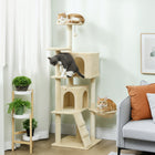 PawHut - arbre à chat 63 po avec poteaux à griffer en sisal, condos - beige-Plateforme supérieure en forme d'oreilles de chat avec une balle suspendue pour un poste d'observation ludique 