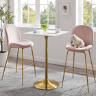 Modway Lippa 28" Square Wood Bar Table - Gold White-	Chip-Resistant Metal Pedestal Base
