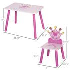 Qaba Kids Wooden Table and Chairs 3-Piece Set - Crown Design - Pink-Crafted from robust wooden construction 