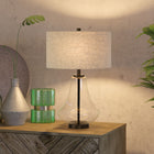 Hudson&Canal - Lampe de table Lagos de 58 cm de haut avec abat-jour en tissu - Verre grainé/Bronze noirci/Lin-Du verre ensemencé fabriqué à la main et une finition en bronze antique sont appliqués sur la base en métal et en verre fantaisie